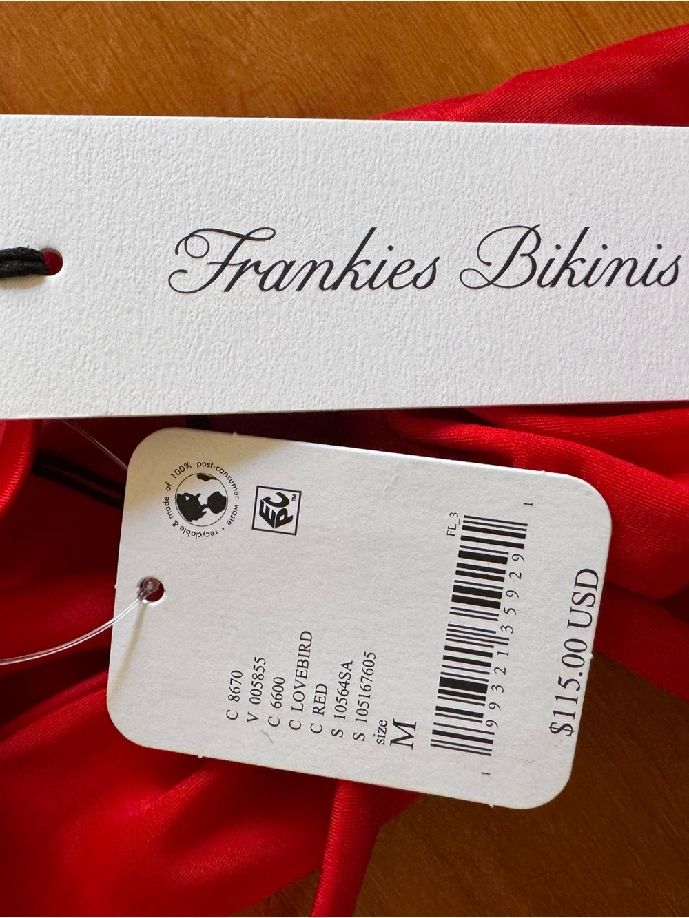 Free People Frankie's Bikinis Reece Red Satin Bandeau Bikini Top - Picture 5 of 7
